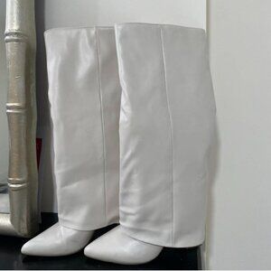 White Pointed Toe Knee High Boots